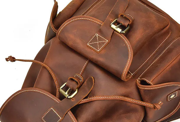 Genuine Leather Mens Cool Backpack Large Brown Travel Bag Hiking Bag For Men