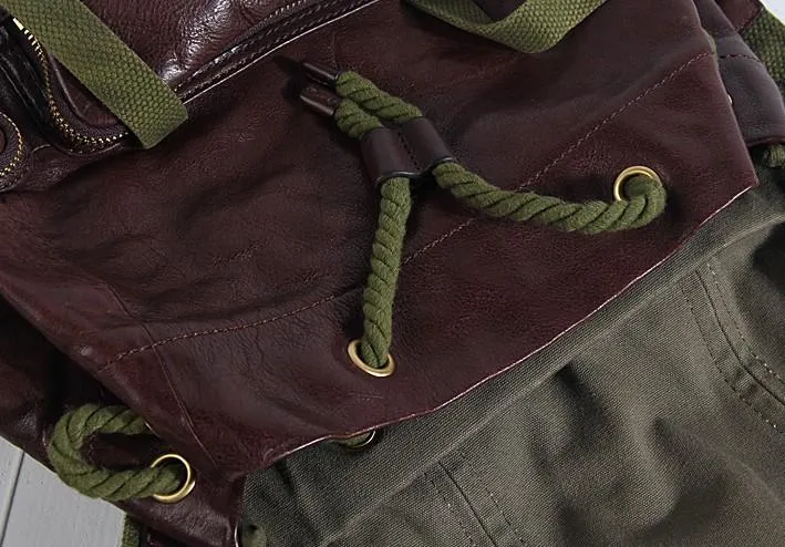 Genuine Leather Mens Cool Backpack Large Coffee Travel Backpack Hiking Backpack for men