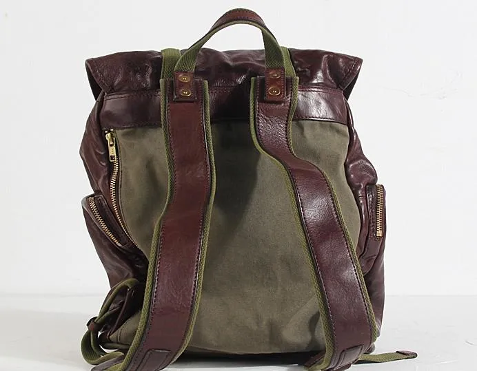 Genuine Leather Mens Cool Backpack Large Coffee Travel Backpack Hiking Backpack for men