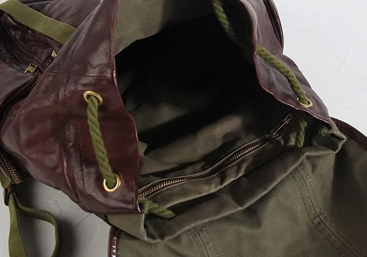 Genuine Leather Mens Cool Backpack Large Coffee Travel Backpack Hiking Backpack for men