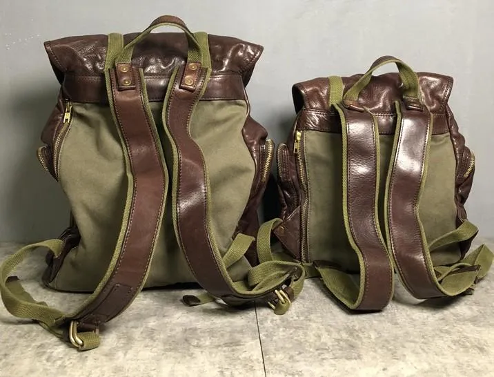 Genuine Leather Mens Cool Backpack Large Coffee Travel Backpack Hiking Backpack for men