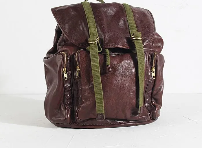 Genuine Leather Mens Cool Backpack Large Coffee Travel Backpack Hiking Backpack for men