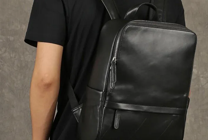 Genuine Leather Mens Large Cool Backpack Black Travel Backpack School Backpack for men