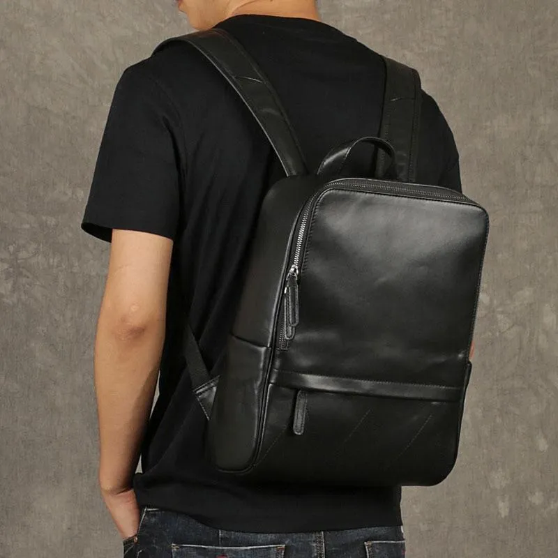 Genuine Leather Mens Large Cool Backpack Black Travel Backpack School Backpack for men