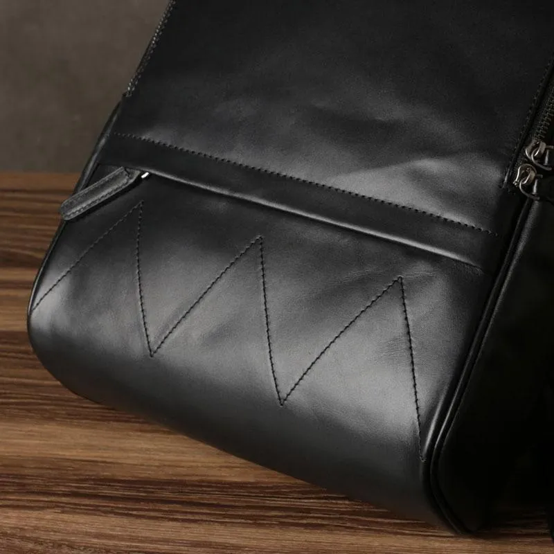 Genuine Leather Mens Large Cool Backpack Black Travel Backpack School Backpack for men