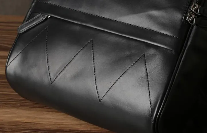 Genuine Leather Mens Large Cool Backpack Black Travel Backpack School Backpack for men