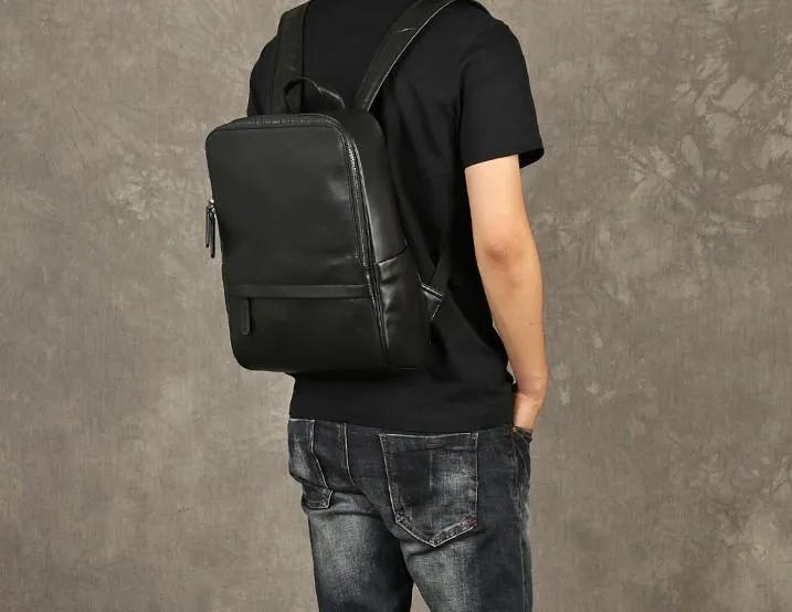 Genuine Leather Mens Large Cool Backpack Black Travel Backpack School Backpack for men
