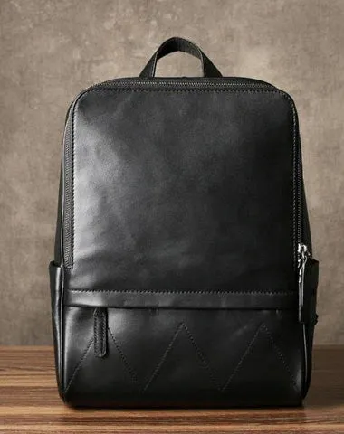 Genuine Leather Mens Large Cool Backpack Black Travel Backpack School Backpack for men