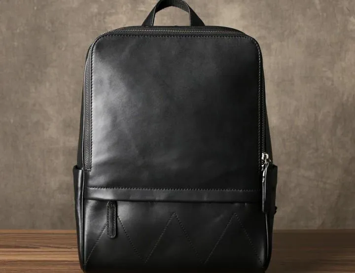 Genuine Leather Mens Large Cool Backpack Black Travel Backpack School Backpack for men