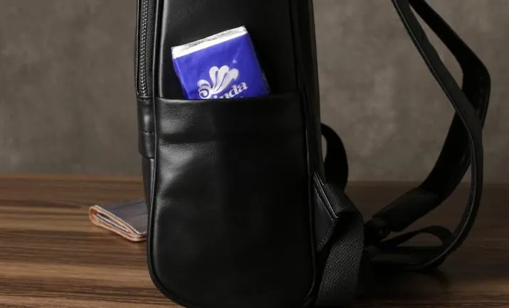 Genuine Leather Mens Large Cool Backpack Black Travel Backpack School Backpack for men