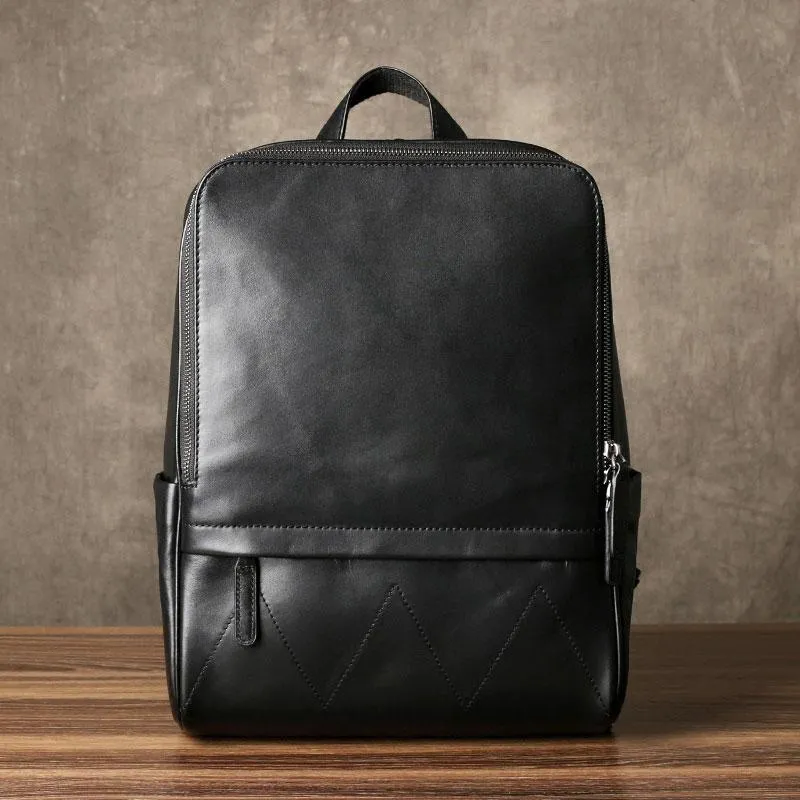 Genuine Leather Mens Large Cool Backpack Black Travel Backpack School Backpack for men