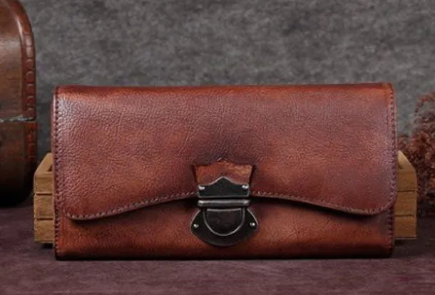 Genuine Leather Trifold Wallet Long Wallet Purse For Men Women