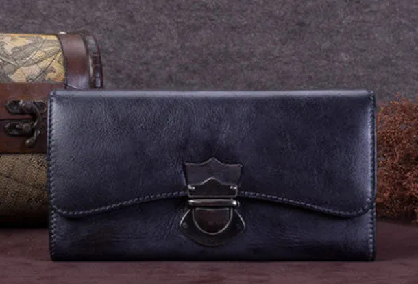 Genuine Leather Trifold Wallet Long Wallet Purse For Men Women
