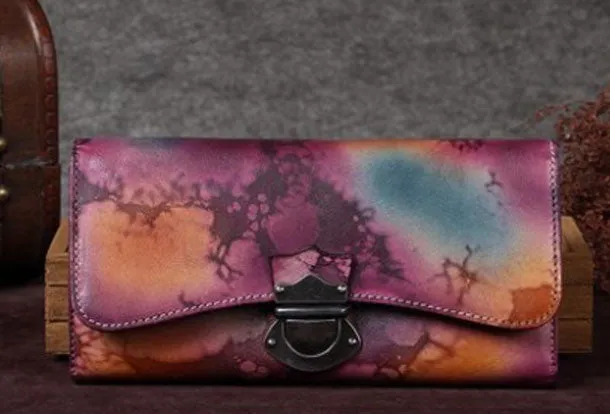 Genuine Leather Trifold Wallet Long Wallet Purse For Men Women