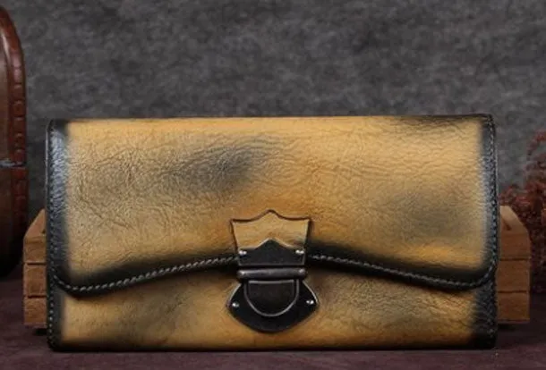 Genuine Leather Trifold Wallet Long Wallet Purse For Men Women
