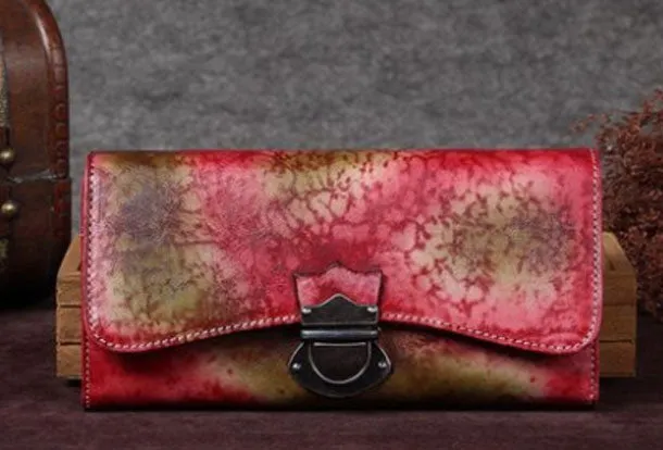 Genuine Leather Trifold Wallet Long Wallet Purse For Men Women