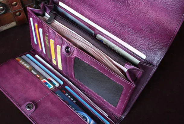 Genuine Leather Trifold Wallet Long Wallet Purse For Men Women