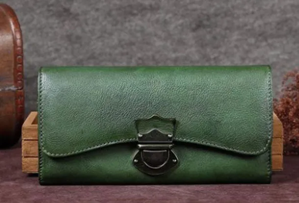 Genuine Leather Trifold Wallet Long Wallet Purse For Men Women
