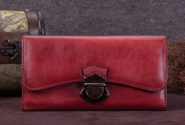 Genuine Leather Trifold Wallet Long Wallet Purse For Men Women