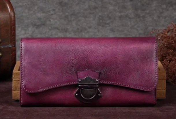 Genuine Leather Trifold Wallet Long Wallet Purse For Men Women