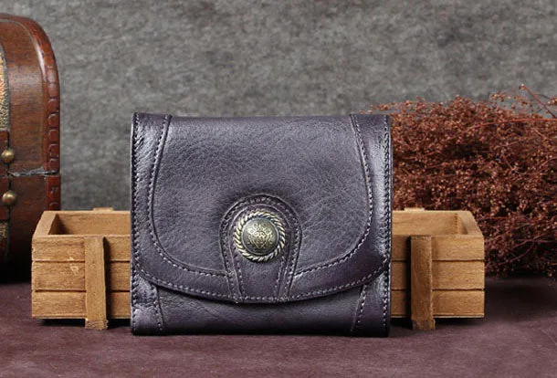 Genuine Leather Wallet Folded billfold Wallet Vintage Wallet Purse For Women Men