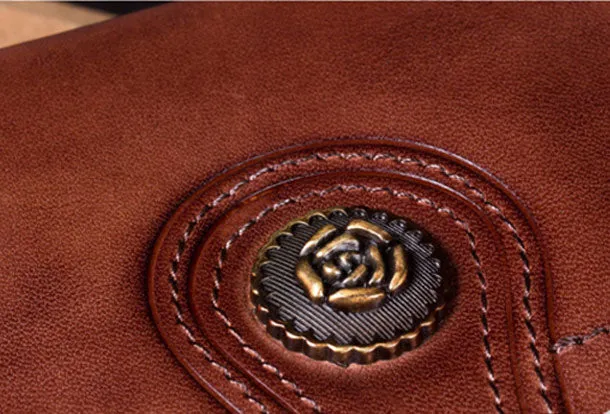 Genuine Leather Wallet Folded Long Wallet Vintage Wallet Purse For Women