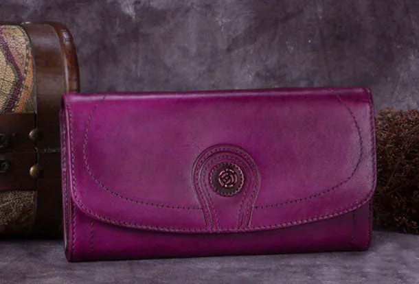 Genuine Leather Wallet Folded Long Wallet Vintage Wallet Purse For Women