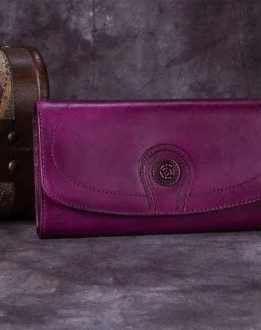 Genuine Leather Wallet Folded Long Wallet Vintage Wallet Purse For Women