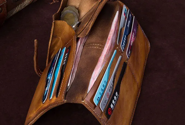 Genuine Leather Wallet Long Wallet Bifold Wallet Purse For Men Women