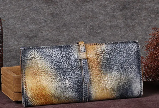 Genuine Leather Wallet Long Wallet Bifold Wallet Purse For Men Women