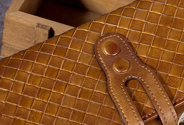 Genuine Leather Wallet Long Wallet Woven Wallet Purse For Men Women