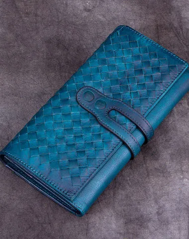Genuine Leather Wallet Long Wallet Woven Wallet Purse For Men Women