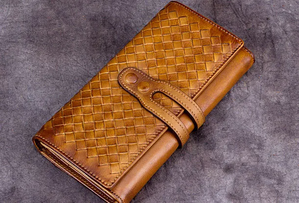 Genuine Leather Wallet Long Wallet Woven Wallet Purse For Men Women