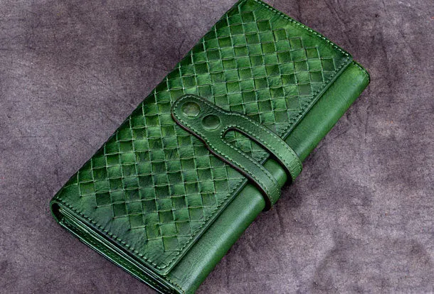 Genuine Leather Wallet Long Wallet Woven Wallet Purse For Men Women