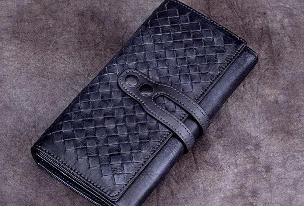 Genuine Leather Wallet Long Wallet Woven Wallet Purse For Men Women
