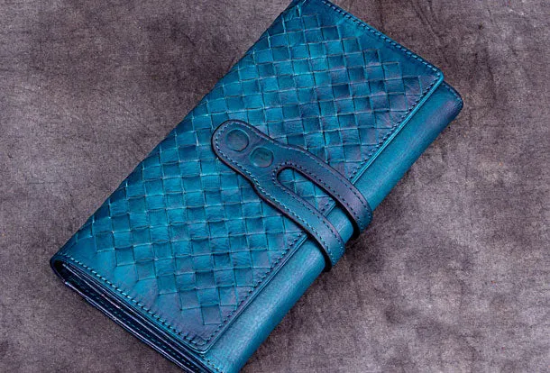 Genuine Leather Wallet Long Wallet Woven Wallet Purse For Men Women