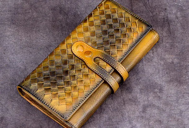 Genuine Leather Wallet Long Wallet Woven Wallet Purse For Men Women