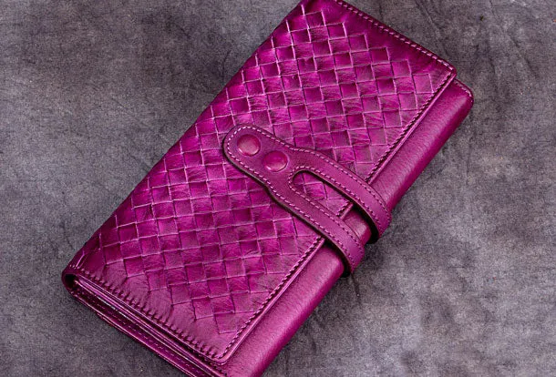 Genuine Leather Wallet Long Wallet Woven Wallet Purse For Men Women
