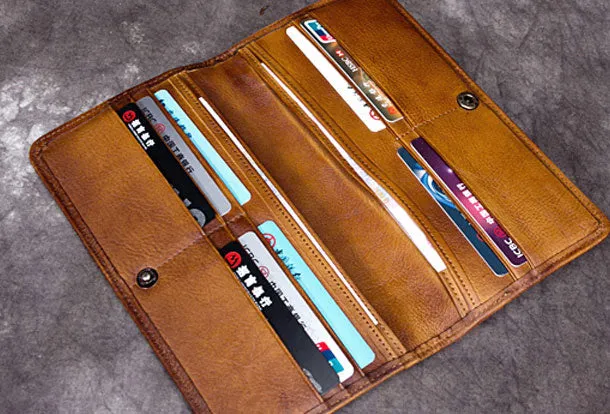 Genuine Leather Wallet Vintage Long Wallet Zip Folded Wallet Purse For Men Women
