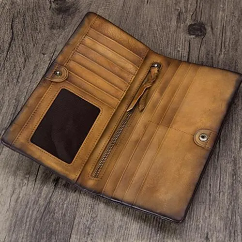 Geometric Womens Leather Long Clutch Wallet Long Wallet Bifold Long Purse for Ladies