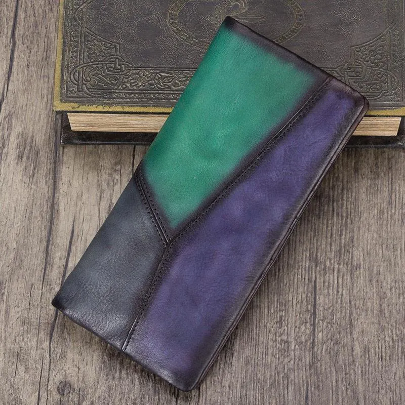 Geometric Womens Leather Long Clutch Wallet Long Wallet Bifold Long Purse for Ladies