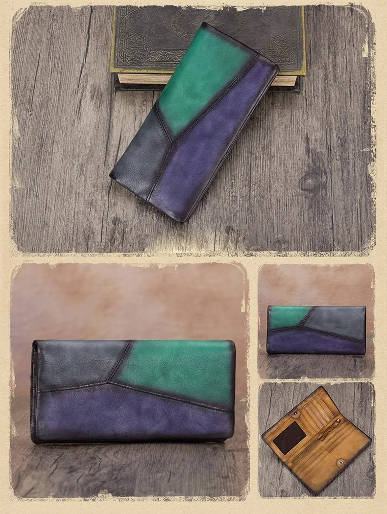 Geometric Womens Leather Long Clutch Wallet Long Wallet Bifold Long Purse for Ladies