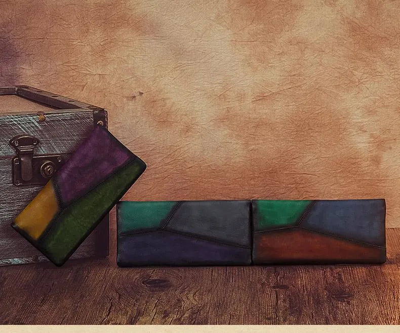 Geometric Womens Leather Long Clutch Wallet Long Wallet Bifold Long Purse for Ladies