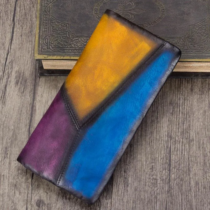 Geometric Womens Leather Long Clutch Wallet Long Wallet Bifold Long Purse for Ladies