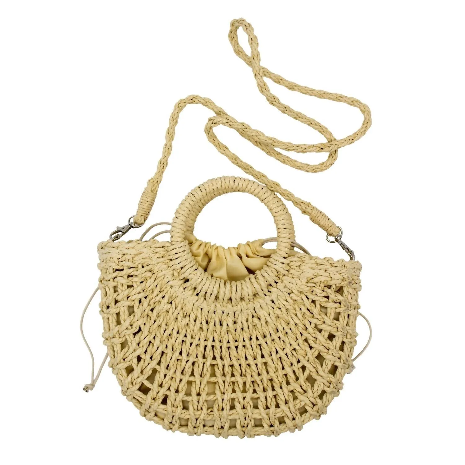 Getaway Crossbody Straw Tote In Khaki