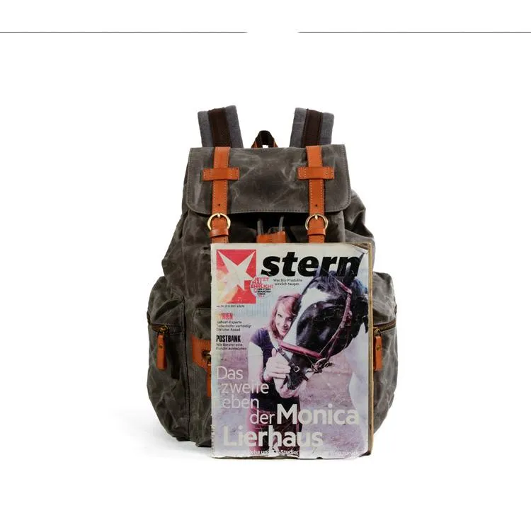Gray Waxed Canvas Mens Waterproof Large 14???? Hiking Backpack Travel Backpack Computer Backpack College Backpack for Men