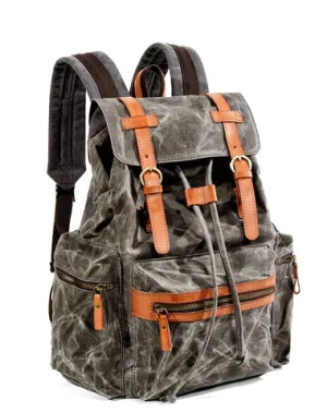 Gray Waxed Canvas Mens Waterproof Large 14???? Hiking Backpack Travel Backpack Computer Backpack College Backpack for Men
