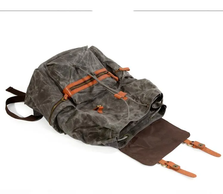 Gray Waxed Canvas Mens Waterproof Large 14???? Hiking Backpack Travel Backpack Computer Backpack College Backpack for Men