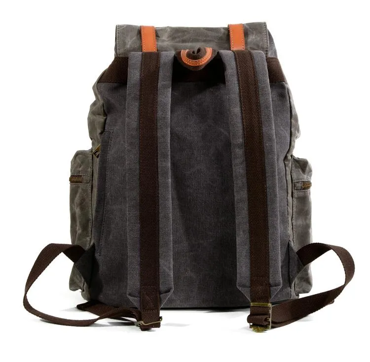Gray Waxed Canvas Mens Waterproof Large 14???? Hiking Backpack Travel Backpack Computer Backpack College Backpack for Men
