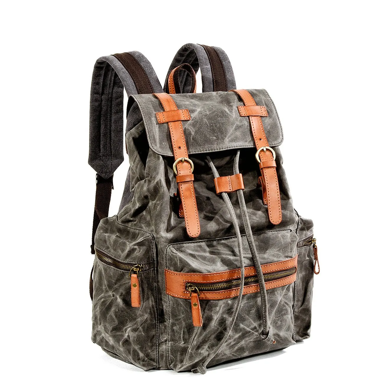 Gray Waxed Canvas Mens Waterproof Large 14???? Hiking Backpack Travel Backpack Computer Backpack College Backpack for Men